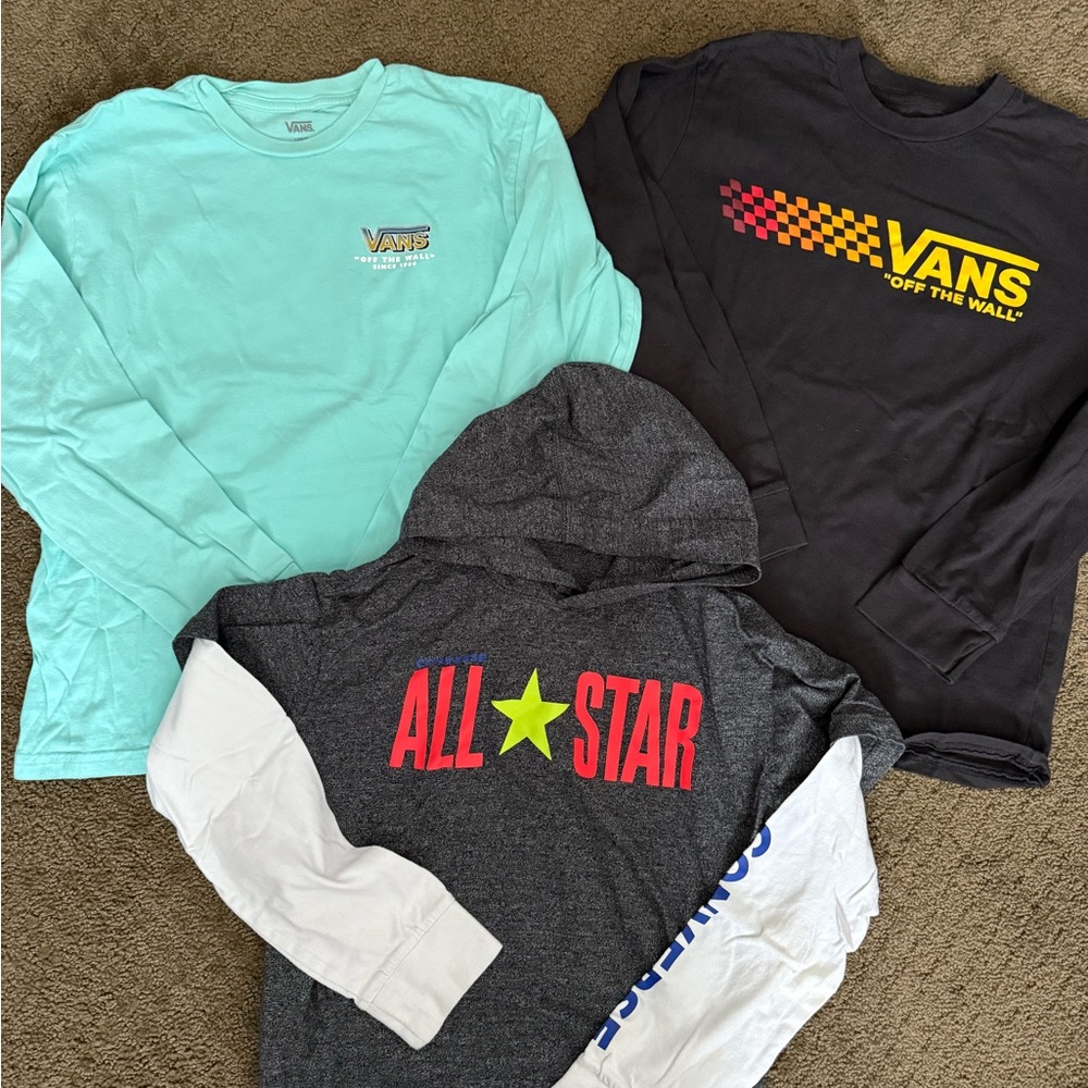 Lot of 3 boys Vans Converse Long sleeve T shirts Youth Large skate surf